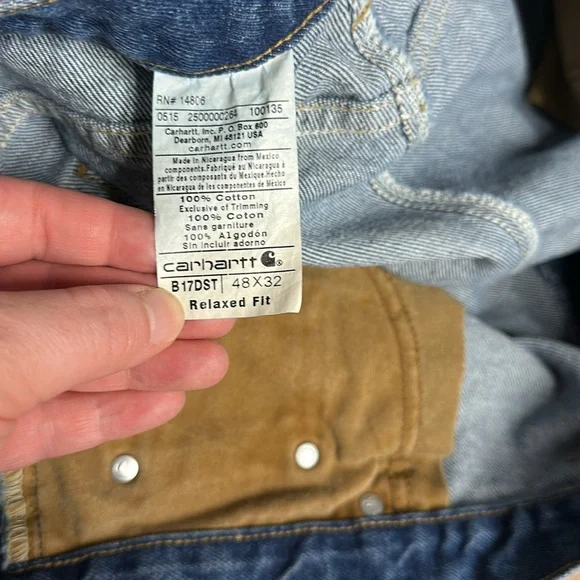 Carhartt great shape 100% cotton blue denim relaxed fit brown pockets mens jeans - Picture 6 of 8